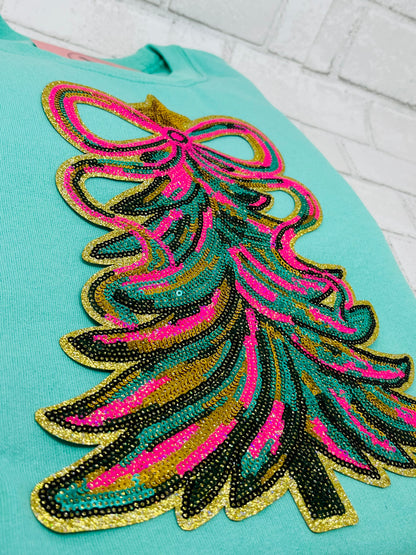 CHRISTMAS TREE SEQUIN PATCH T-shirt or Sweatshirt