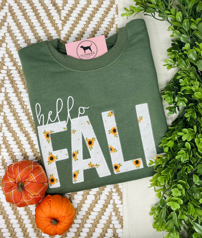 HELLO FALL Applique Embroidered T-shirt or Sweatshirt