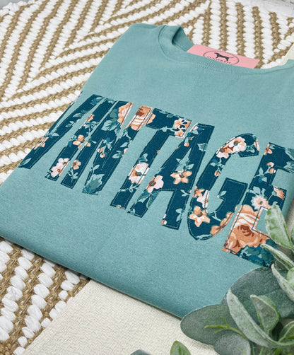 VINTAGE APPLIQUE Custom Embroidered T-shirt or Sweatshirt