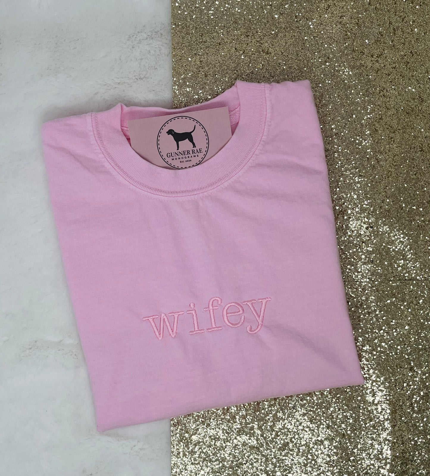 WIFEY Custom Embroidered T-shirt or Sweatshirt TYPEWRITER FONT