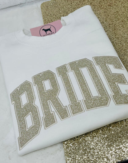 BRIDE GOLD GLITTER Custom Applique Embroidered T-shirt or Sweatshirt