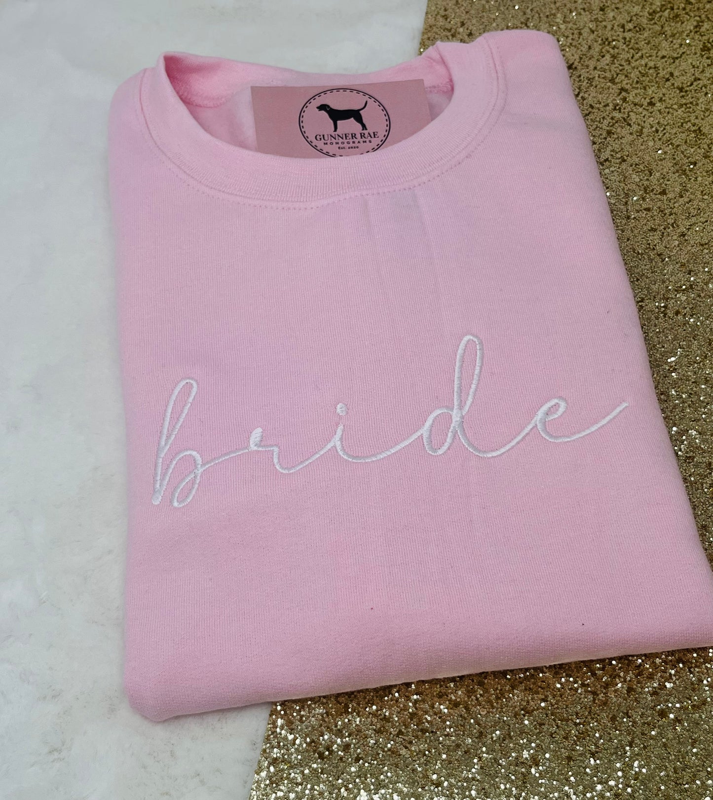 BRIDE Custom Embroidered T-shirt or Sweatshirt SCRIPT FONT