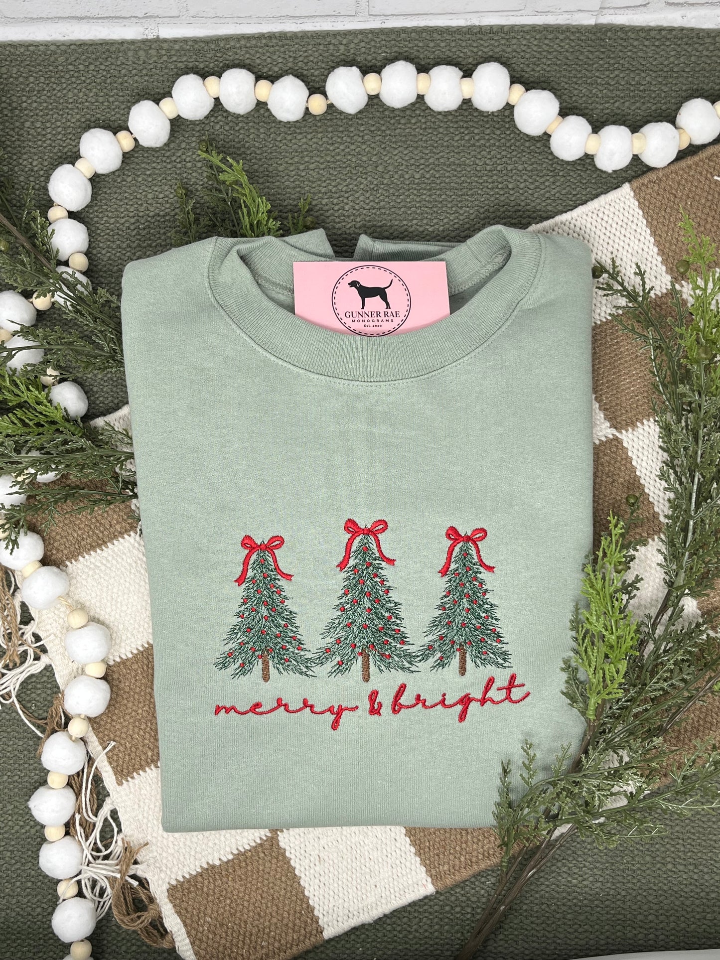 MERRY & BRIGHT TREE TRIO Embroidered T-shirt or Sweatshirt