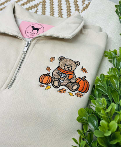 FALL BEAR Embroidered 1/4 Zip Sweatshirt