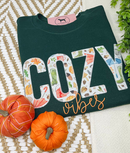 COZY VIBES Applique Embroidered T-shirt or Sweatshirt