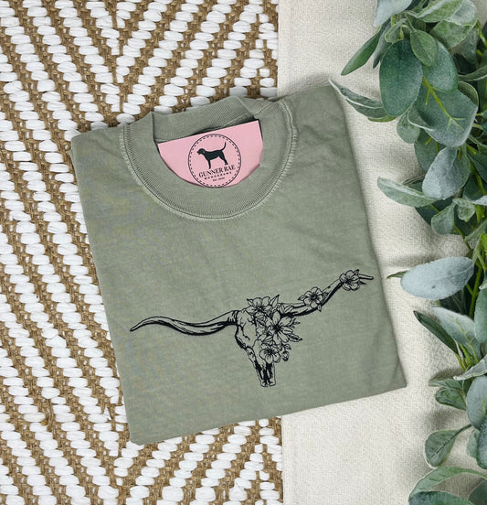 FLORAL LONGHORN Embroidered T-shirt or Sweatshirt