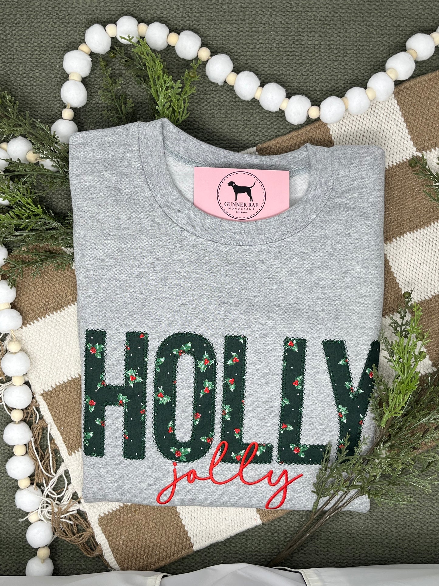 HOLLY JOLLY APPLIQUE Embroidered T-shirt or Sweatshirt