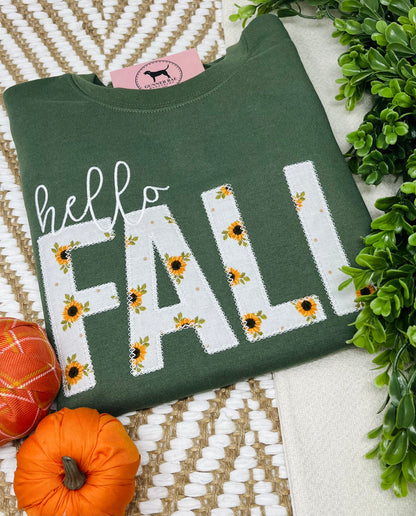 HELLO FALL Applique Embroidered T-shirt or Sweatshirt