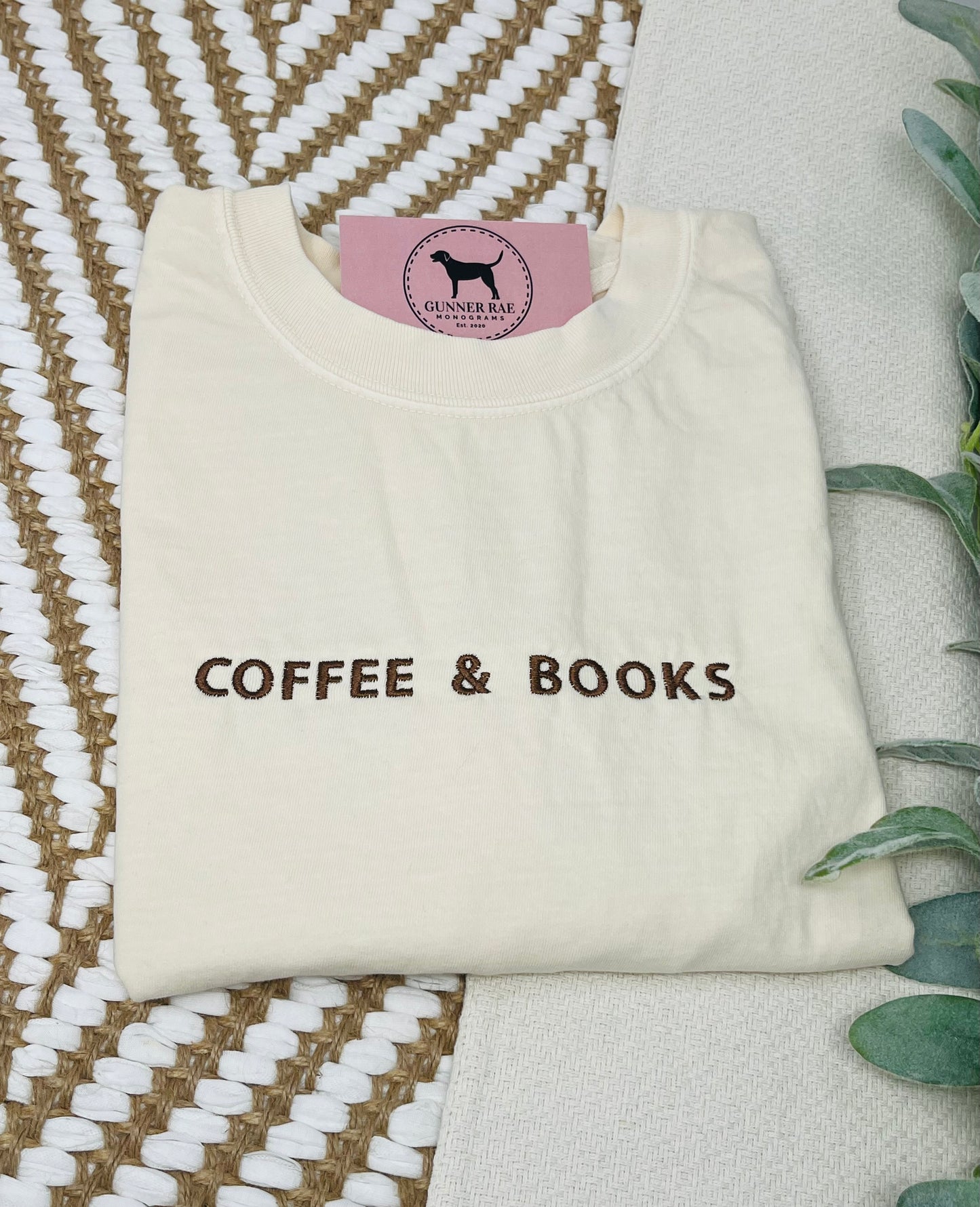 COFFEE & BOOKS Custom Embroidered T-shirt or Sweatshirt