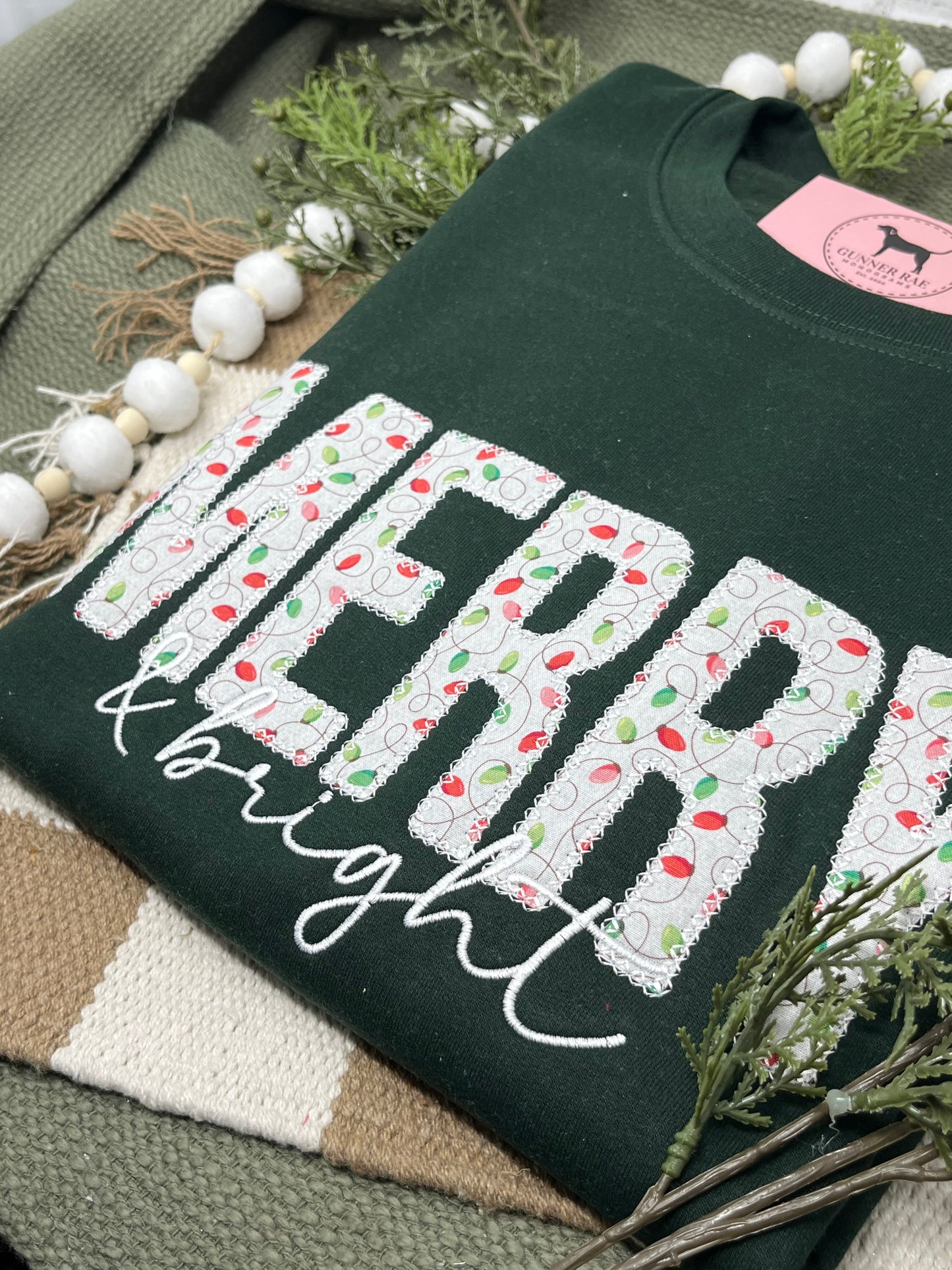 MERRY & BRIGHT APPLIQUE Embroidered T-shirt or Sweatshirt