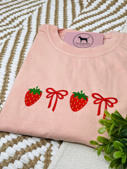 Strawberry Bow Embroidered T-shirt or Sweatshirt